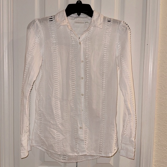 Spartina white eyelet crocheted button shirt - Picture 4 of 8
